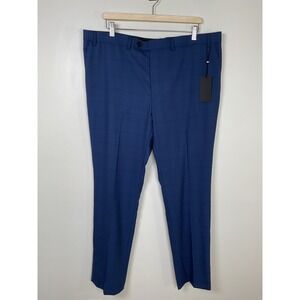 DKNY Men's Dario Dress Pants Blue Plaid Slim Fit Career Trousers 40x32